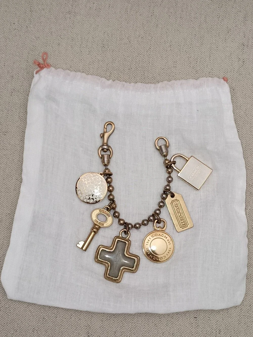 Vintage Y2K Coach Gold-Tone Charm Key with Signature Charms Bracelet
